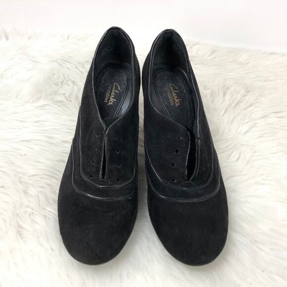 Clarks Bendables 7 M Womens Black Suede Oxford Heels - Picture 6 of 8